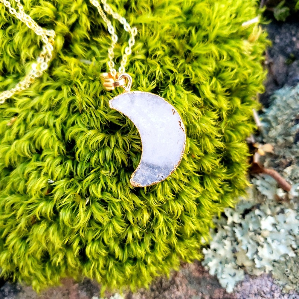 Celestial Crescent Moon Silver Druzy Necklace - image 7